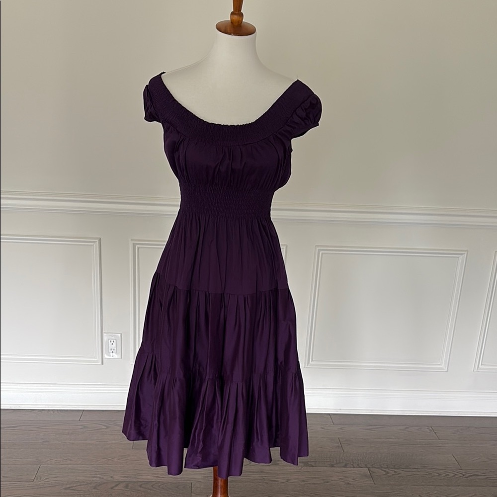 Theory Purple Smocked Midi Dress